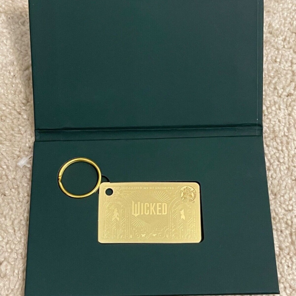 Limited Edition 2024 Starbucks Emerald City WICKED Gold Metal Gift Card Keychain